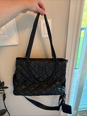 Steve Madden Black Quilted Leather Shoulder Bag with Chain Strap